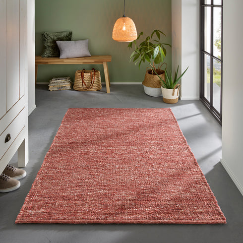 Wollteppich Natur | Reine Schur-Wolle Handweb Teppich im Skandinavischen Design | Rot